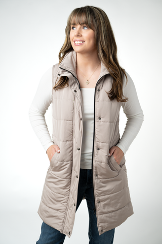 Harlow Long Vest - Latte