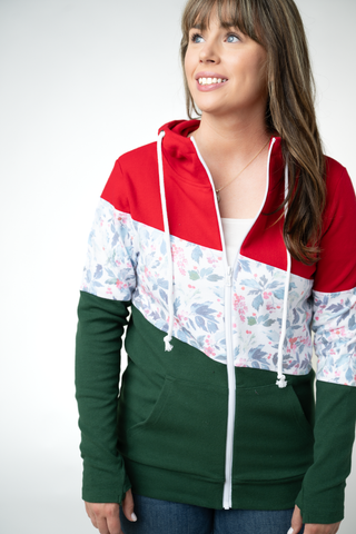 Colorblock Fullzip - Red, Winter Berry, Evergreen
