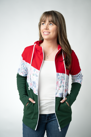 Colorblock Fullzip - Red, Winter Berry, Evergreen