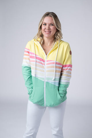 Colorblock Fullzip - Yellow, Rainbow Stripes, and Lime