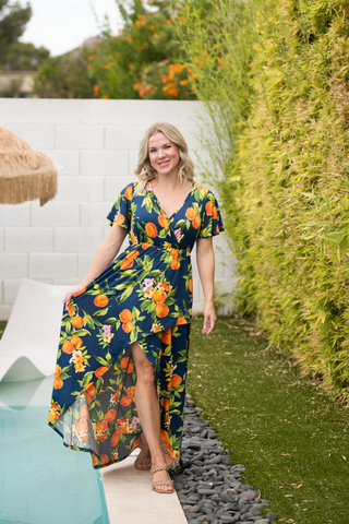 Harley High-Low Dress - Navy Citrus