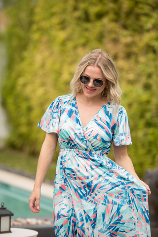 Millie Maxi Dress - Abstract Aqua Breeze