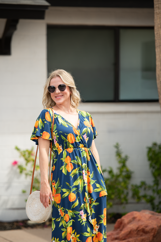 Harley High-Low Dress - Navy Citrus