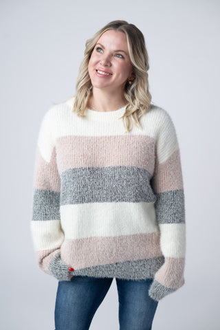 Cozy Block Sweater - Pink and Grey