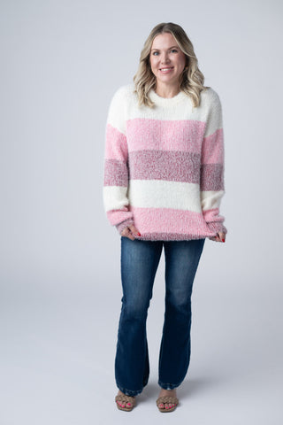 Cozy Block Sweater - VDay Stripes