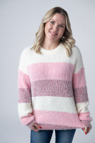 Cozy Block Sweater - VDay Stripes