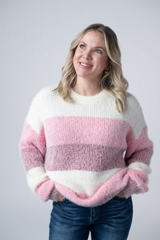 Cozy Block Sweater - VDay Stripes