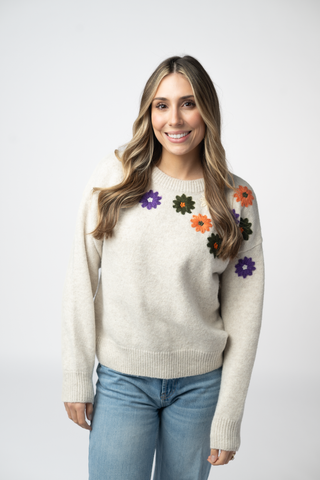 Fall Floral Sweater - Beige