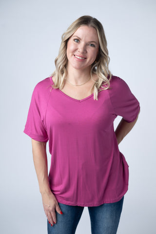 Bamboo V Neck Tee - Magenta