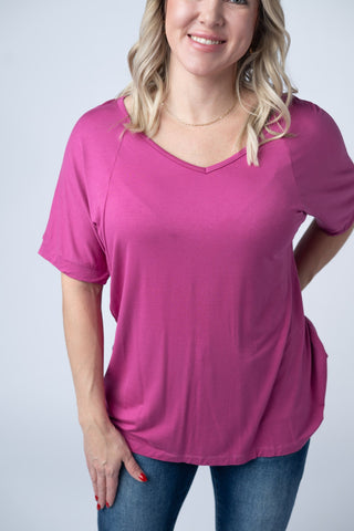 Bamboo V Neck Tee - Magenta