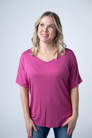 Bamboo V Neck Tee - Magenta