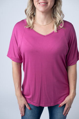 Bamboo V Neck Tee - Magenta