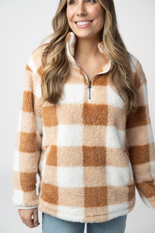 Sherpa Plaid Pullover - Camel