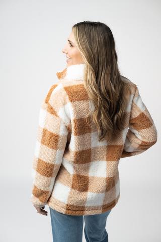 Sherpa Plaid Pullover - Camel