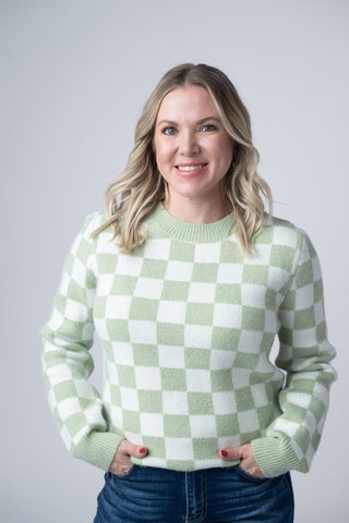 Checkered Sweater - Sage and White