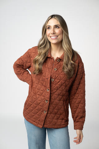 Geometric Button Down Jacket - Rust