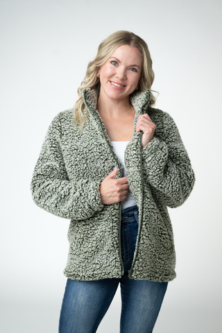 Two Tone Fullzip Sherpa - Olive and White
