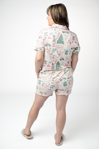 Brooke Top and Shorts Pajama Set - Pink Pine Noel
