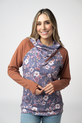 Classic Zoey ZipCowl Sweatshirt - Blushwood Floral and Terra Cotta