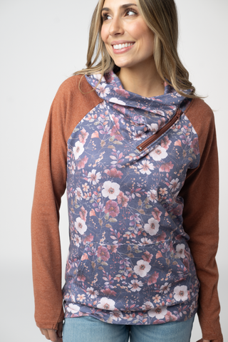Classic Zoey ZipCowl Sweatshirt - Blushwood Floral and Terra Cotta