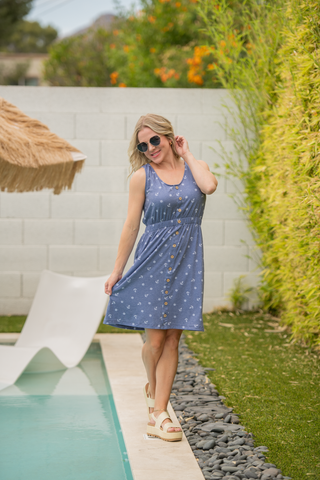 Beverly Button Dress - Nautical Navy