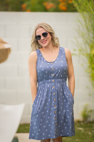 Beverly Button Dress - Nautical Navy