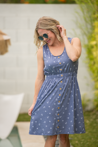 Beverly Button Dress - Nautical Navy