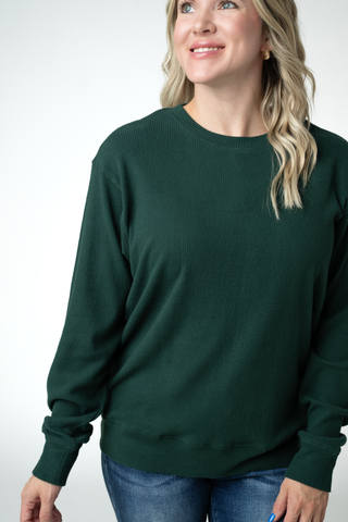 Corrine Ribbed Pullover Top - Evergreen