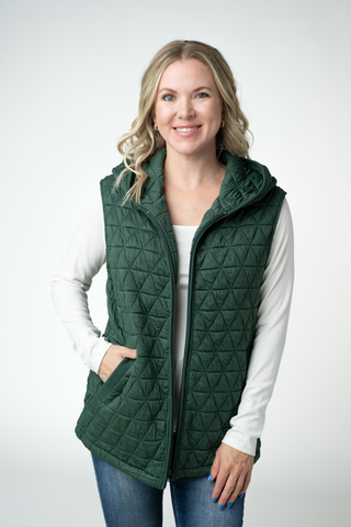 Heather Geometric Hooded Vest - Forest Green