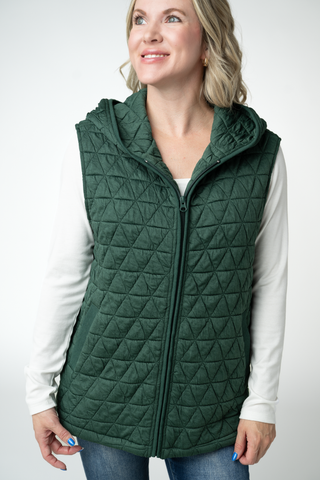 Heather Geometric Hooded Vest - Forest Green