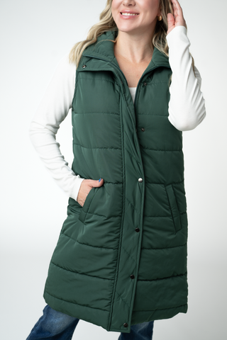 Harlow Long Vest - Evergreen