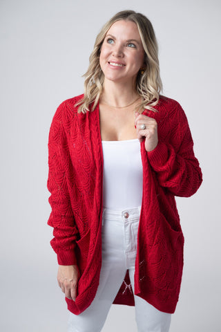 Open Knit Cardigan - Red