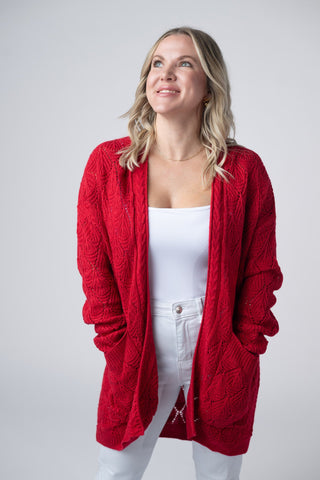 Open Knit Cardigan - Red