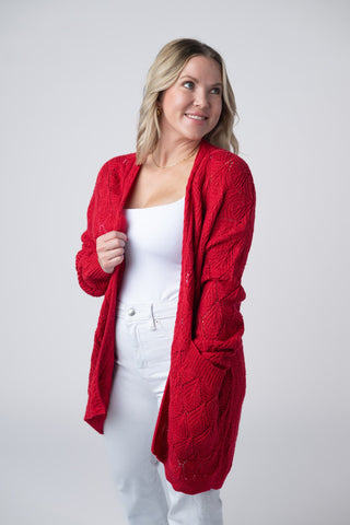 Open Knit Cardigan - Red