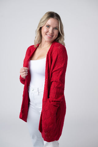 Open Knit Cardigan - Red