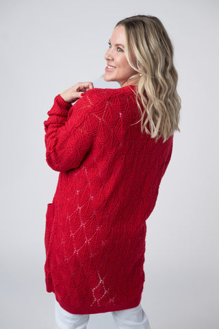 Open Knit Cardigan - Red