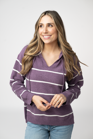 Maddie Striped Hoodie - Purple