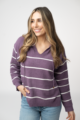 Maddie Striped Hoodie - Purple