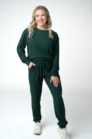 Corrine Ribbed Pullover Top - Evergreen