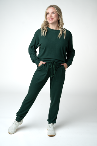 Corrine Ribbed Pullover Top - Evergreen