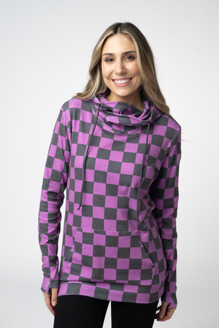 Ashley Hoodie - Black and Purple Checkers