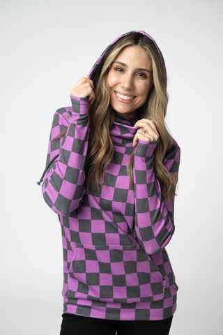 Ashley Hoodie - Black and Purple Checkers