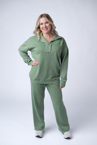 Wide Leg Vintage Wash Bottoms - Olive