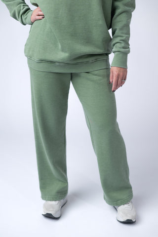 Wide Leg Vintage Wash Bottoms - Olive