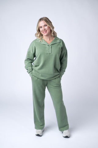 Wide Leg Vintage Wash Bottoms - Olive