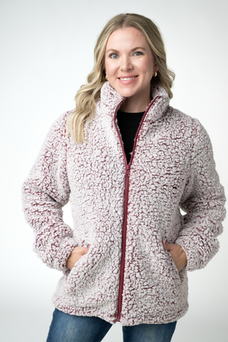Two Tone Fullzip Sherpa - Cranberry and White