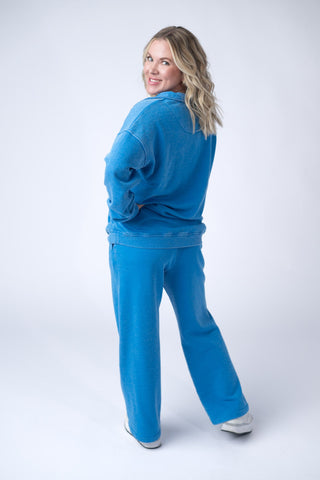 Wide Leg Vintage Wash Bottoms - Winter Blue