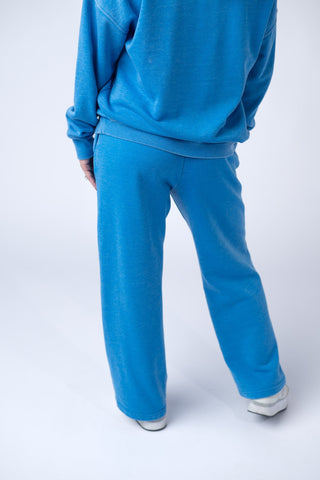 Wide Leg Vintage Wash Bottoms - Winter Blue