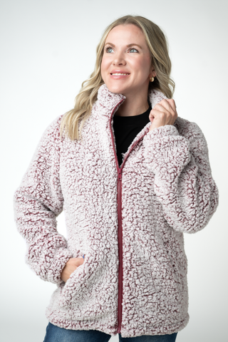 Two Tone Fullzip Sherpa - Cranberry and White