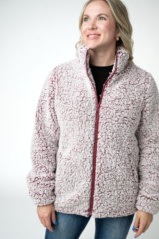 Two Tone Fullzip Sherpa - Cranberry and White
